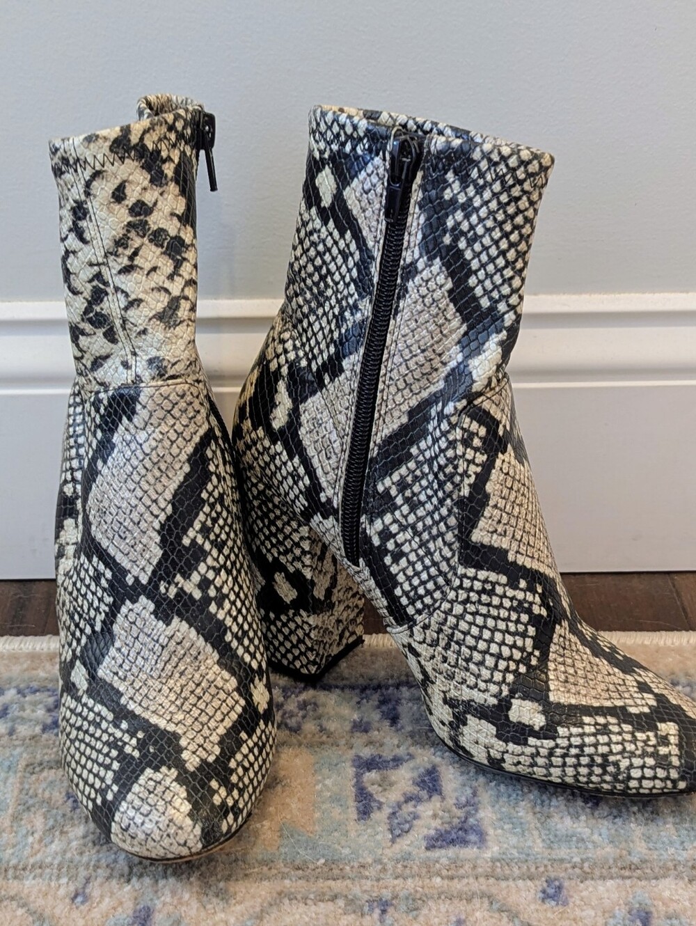 Aldo Snake-Print Ankle Booties - Black & Cream